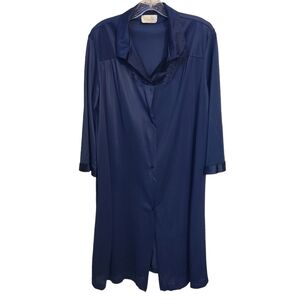 Vanity Fair | Women's Vintage Navy Blue Button-Down Nightgown (Size Large)